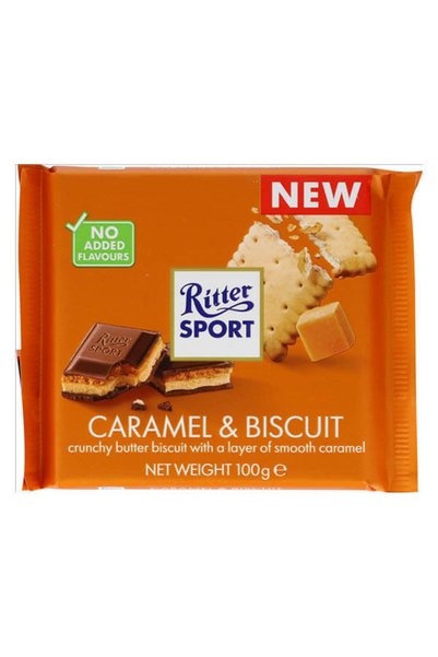 Roshen RITTER SPORT ΣΟΚΟΛΑΤΑ 100gr. - (ΓΑΛΑΚΤΟΣ ΜΕ ΜΠΙΣΚΟΤΟ ΚΑΙ ΚΑΡΑΜΕΛΑ)