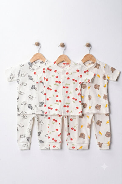 Noone 3-Piece Baby Long Romper Set |   Kiz Bebek |   100% Cotton Rib |   Ecru...
