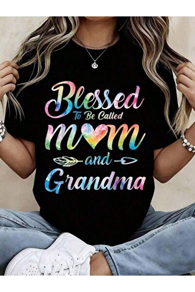 9TAY تي شيرت نسائي مطبوع عليه "To Be Called Mom And Grandma" بطباعة ألوان قوس...