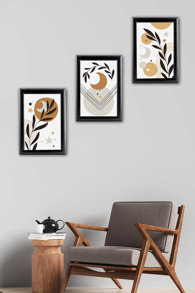 Tilki Dünyası 3-Piece A4 Black Frame Set Bohemian - Decorative Black Aluminum...