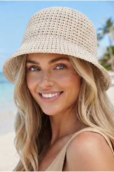 Mood Agenda Women Straw Weave Bucket Hat Crochet Bohemian Beach and Sun Hat
