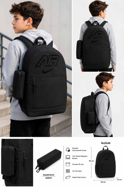 Nike حقيبة ظهر سوداء للجنسين مقاس 30x45x13 سم مع حقيبة أقلام وحقيبة مدرسية وح...