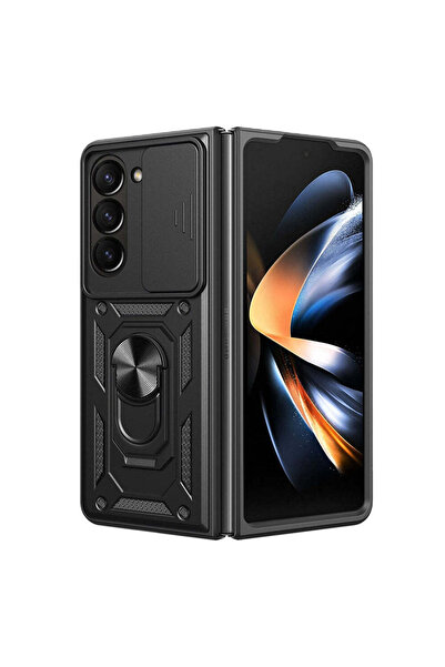 OEM Калъф с ринг, съвместим с Galaxy Z Fold 6, удароустойчив, силиконов, чере...