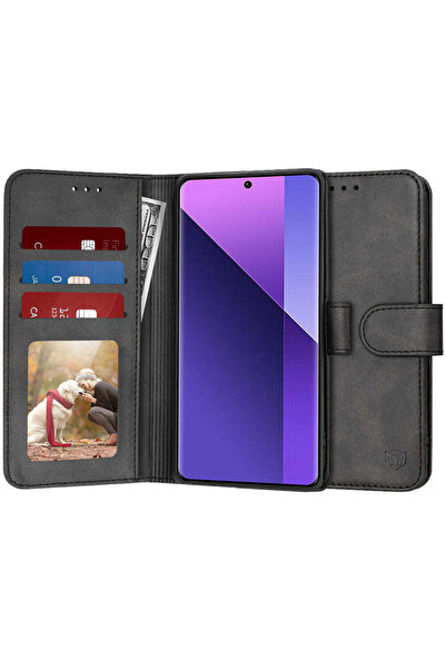 Techsuit Калъф за Xiaomi Redmi Note 13 Pro+ 5G, тип  "Дневник ", черен - черен