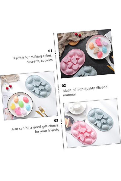 Generic Brand Set 2 forme pentru prajituri cu tematica Paste, 14.5 x 22.7 x 2 cm, silicon, roz, gri