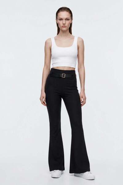 HAKKE Women's Gathered Belted Wide Leg Trousers