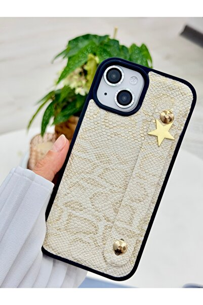 Go Aksesuar Iphone 15 - 14 - 13 Uyumlu Tutacaklı Yıldız Tasarımlı Deri Görünümlü Esnek Silikon Kılıf