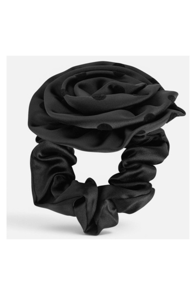 OEM Elastic de păr, model satinat, floare, negru – prindere rapidă și look ar...