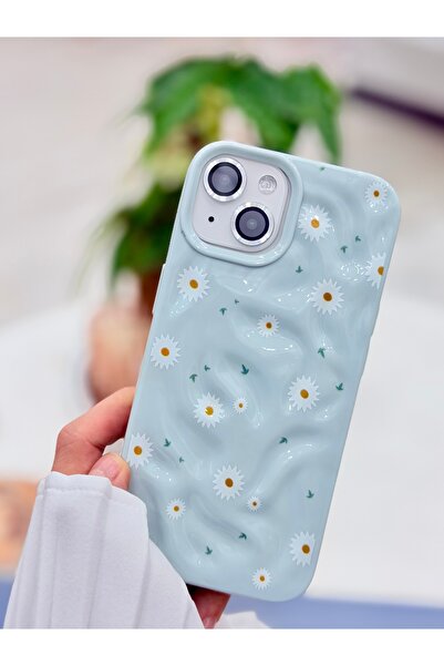 Go Aksesuar Iphone 15 - 14 - 13 Uyumlu 3d Kabartma PAPATYA Desenli Parlak Sil...