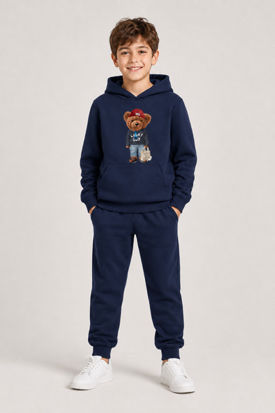 han elegant Hooded Teddy Bear Printed Kangaroo Pocket 2 Thread Seasonal Unise...