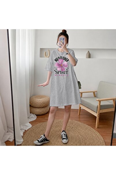 classy moda Women's Extra Long Oversize Floral Graphic T-Shirt