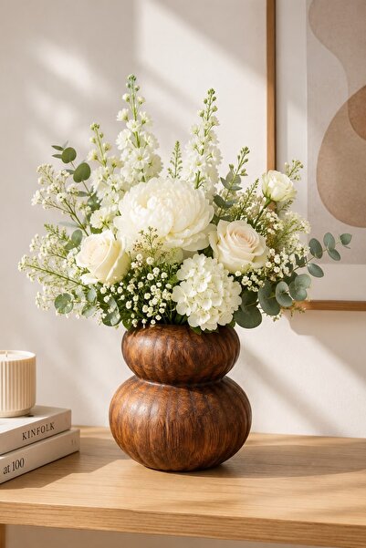 Yumuk Shop Terra Duo Wood Look Ceramic Vase Nordic Modern Bohemian Decorative...