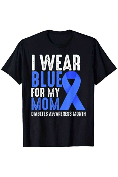 9JY تي شيرت رجالي للتوعية بمرض السكري، بتصميم 'I Wear BLUE My MOM Type 12 Adv...