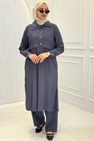 ottoman wear Behrem Büyük Beden Pantolonlu Takım Duman Mavi OTW3560