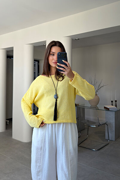 MAGARDE Wide Collar Basic Mercerized Knitwear - Yellow