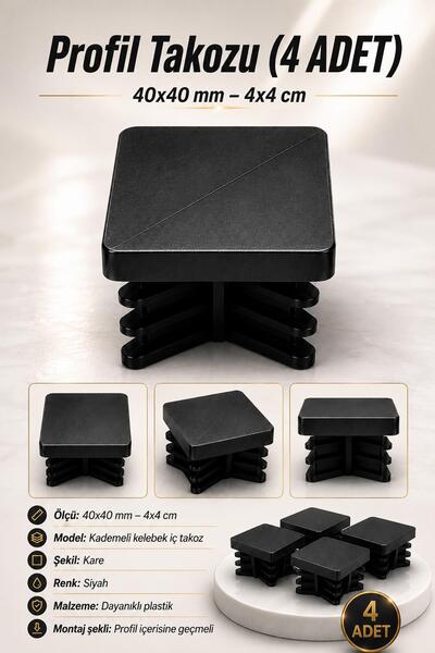 NZB Kademeli İç Kelebek Profil Takozu (40x40 mm) 4 ADET Kare Masa Sandalye Se...