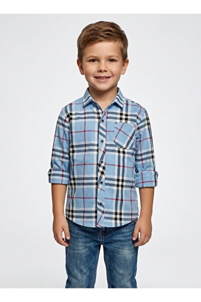 Babyqlo Boys Blue Checkered Roll Sleeve Shirt