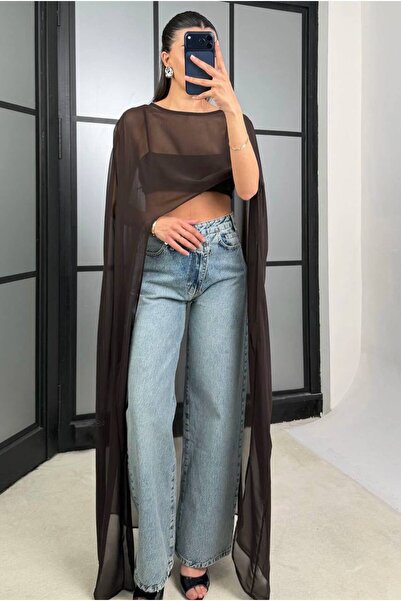 Olbia Women's Brown Chiffon Cape Blouse