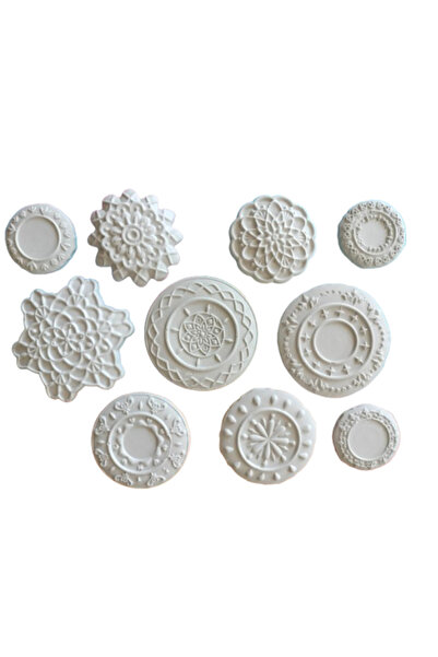 OEM Plaster figure set for painting, Mandalas x 10, ~5, 5/4 cm