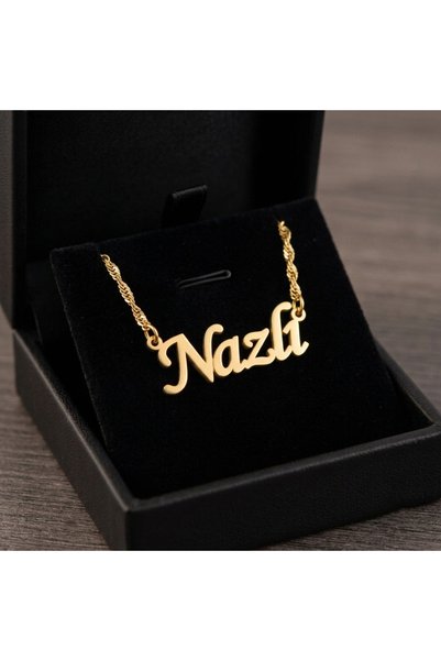 NİŞANTAŞI GÜMÜŞ 925 Ayar Gümüş Nazlı İsimli 2.5mm Singapur Zincirli Altın Kap...