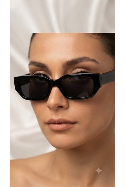 Bymiel Black Thin Rectangular Framed Women's Sunglasses