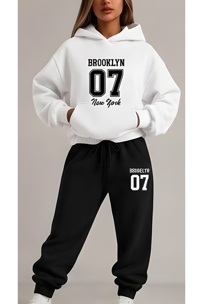 EFFRENATU Oversized Hooded Sweatshirt Set - Face and All-Over Surface Print, ...