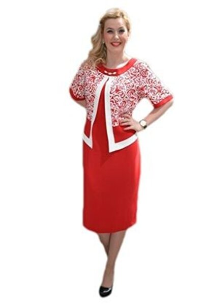 OEM Rochie de ocazie, rosie, masura mare, cu imprimeu floral alb