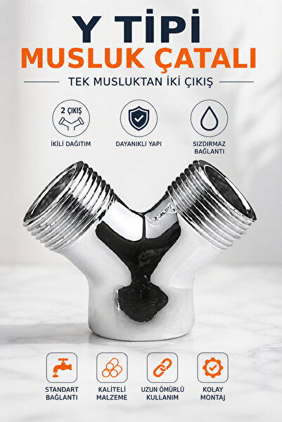 Alıç Musluk Çatalı Y Tipi Çift Çıkışlı Su Dağıtıcı Adaptör Krom Musluk Bağlan...