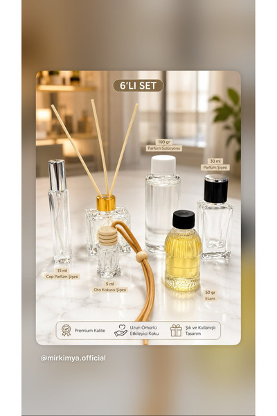 Mirkimya 6’lı Parfüm Yapım Başlangıç Seti - 100 gr Parfüm Solüsyonu + 50 gr E...