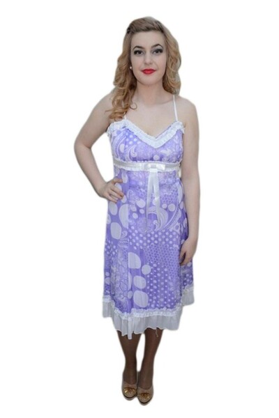 OEM Rochie in tendinte, culoare mov cu design alb si bretele subtiri