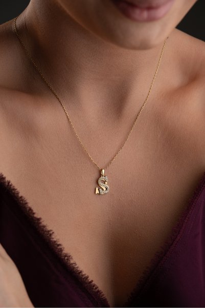 beonejewelry 925 Ayar Gümüş Kişiye Özel İkili Taşlı Ve Sade Harf Kolye