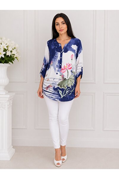 OEM Bluza rafinata,design de nasturi, alba cu model floral
