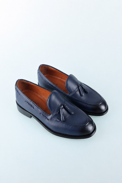 Bisse Navy Blue Leather Loafer Real Shoes
