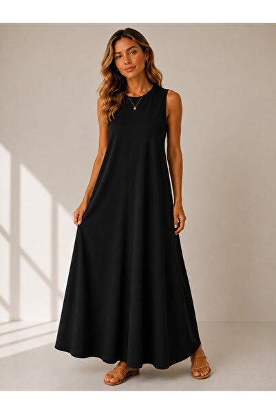 WE&ME Women's Crew Neck Sleeveless Loose Long Dress Casual Comfortable Cut