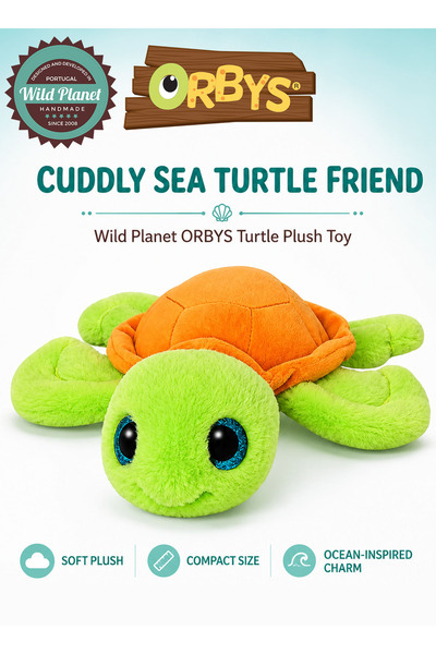 Wild Planet ORBYS Turtle Plush Toy, 19 × 19 × 6 cm Soft Green Sea Turtle Stuf...