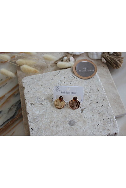 Atelier Pelin Colorful Stone Steel Earrings / Brown