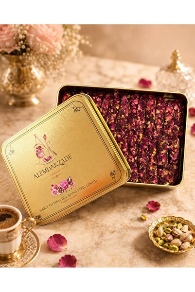 ALEMDARZADE NARLI FISTIKLI GÜL KAPLI FİTİL LOKUM 500G