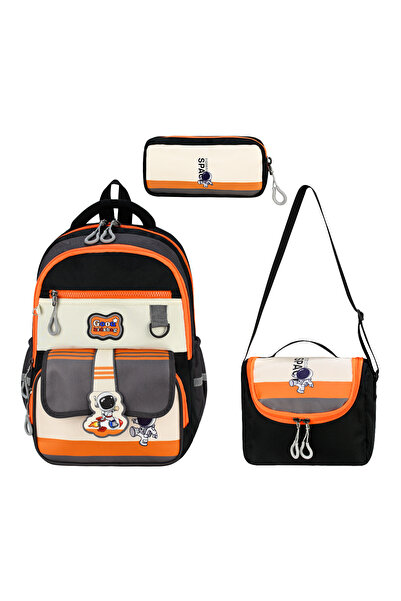 KİDSBAG Good Astronot Desenli Ultra Lüx 3'lü İlkokul Erkek Çocuk Beslenme Set...