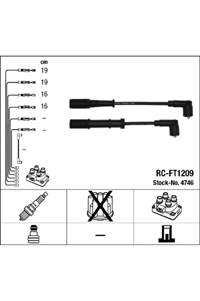 NGK Set Cablaj Aprinder 4746 Alfa Romeo Mito Chrysler Ypsilon Fiat 500/500 C/...