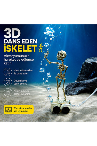 3D Dans Eden İskelet Akvaryum Dekoru (Bronz Renk)