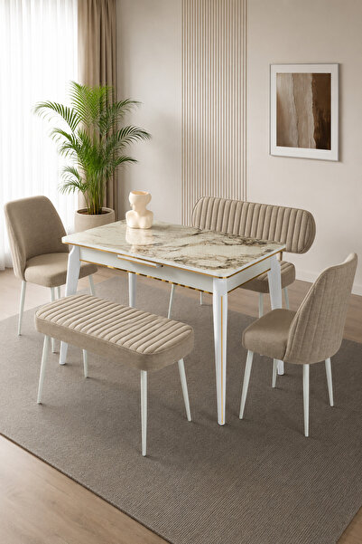 Atolye Casa 120x75 Açılabilir Benchli Mutfak Masası Takımı Bella Ekbank Model