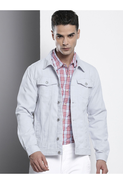 The Indian Garage Co By Styli Men Grey Solid Denim Jacket