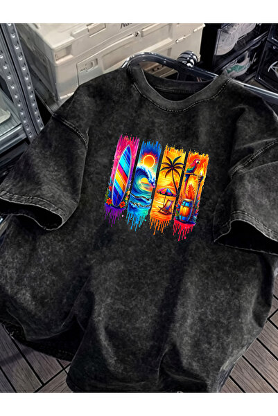 HOFFNUNG Unisex Oversize Vintage Washed Street Style Μόδα του δρόμου Βαμβακερ...