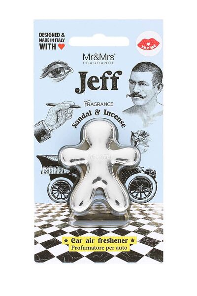 Mr&Mrs Fragrance Mr&Mrs; Parfum auto Jeff Sandal & Incense, argintiu