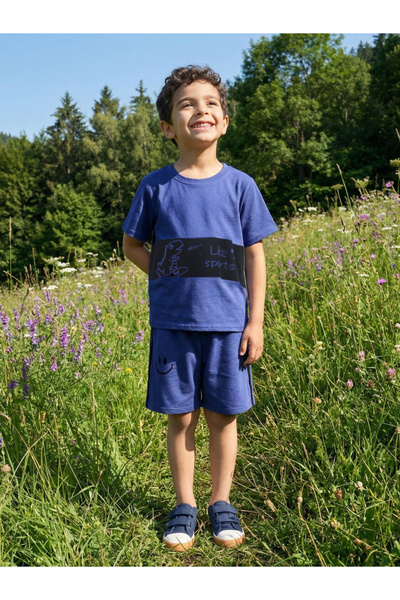 Globus By Styli Kids Blue Graphic Print T-Shirt and Shorts Set