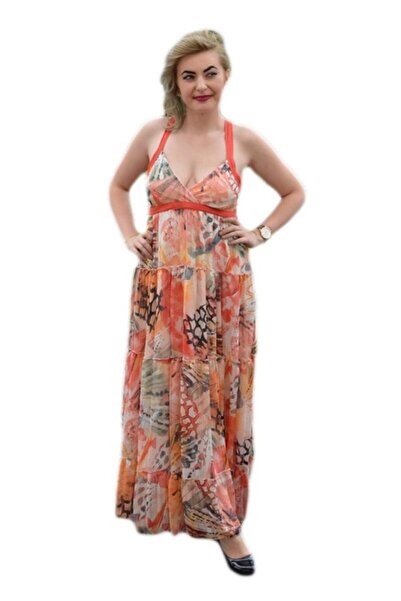 OEM Rochie feminina, de vara, material plisat, pe fundal corai