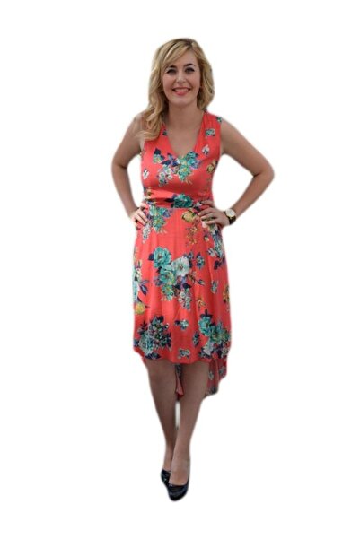 OEM Rochie rafinata, midi, culoare corai, cu un croi asimetric