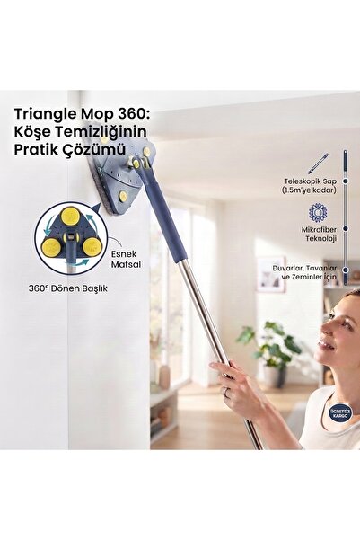 jantistore TriClean Pro Mikrofiber Üçgen Akıllı Mop