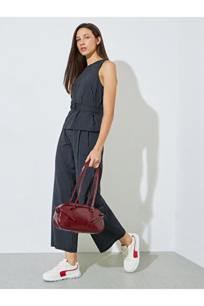 Styli Black Striped Belted Top and Pants Co-Ord Set