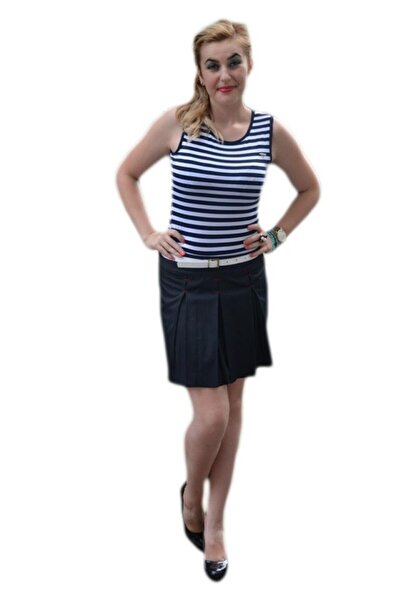 OEM Rochie shic, scurta iar fusta cu pliuri bleumarin-rosu
